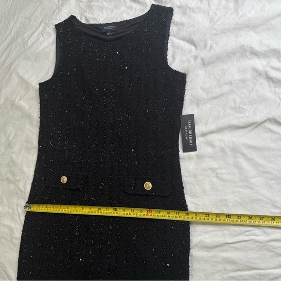 Isaac Mizrahi New York Black Sequin Tweed Sheath Dress Gold Buttons Size M - Picture 14 of 14